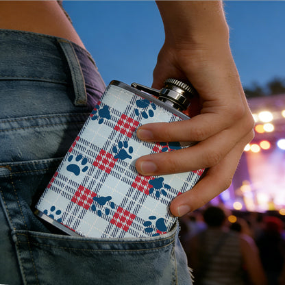 Plaid pattern with paw prints 8oz Hip Flask for Liquor Organizer Case Alcohol Flagon for Travel Portable Leakproof Stainless Steel Wine Bottle Holder  Alcohol Whiskey Drinkware Accessories