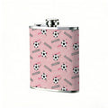 Pink fabric with soccer ball and stripe patterns 8oz Hip Flask for Liquor Organizer Case Alcohol Flagon for Travel Portable Leakproof Stainless Steel Wine Bottle Holder  Alcohol Whiskey Drinkware Accessories