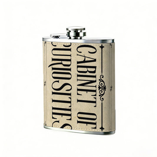 Vintage sign "Cabinet of Curiosities" 8oz Hip Flask for Liquor Organizer Case Alcohol Flagon for Travel Portable Leakproof Stainless Steel Wine Bottle Holder  Alcohol Whiskey Drinkware Accessories