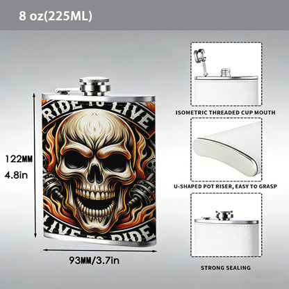 Skull flame riding emblem 8oz Hip Flask for Liquor Organizer Case Alcohol Flagon for Travel Portable Leakproof Stainless Steel Wine Bottle Holder  Alcohol Whiskey Drinkware Accessories