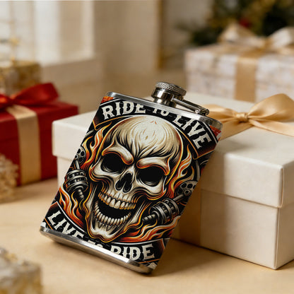 Skull flame riding emblem 8oz Hip Flask for Liquor Organizer Case Alcohol Flagon for Travel Portable Leakproof Stainless Steel Wine Bottle Holder  Alcohol Whiskey Drinkware Accessories