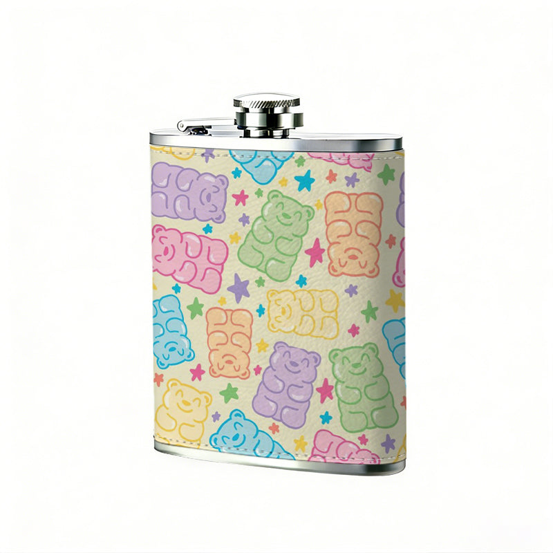 Colorful pastel rectangular mosaic pattern 8oz Hip Flask for Liquor Organizer Case Alcohol Flagon for Travel Portable Leakproof Stainless Steel Wine Bottle Holder  Alcohol Whiskey Drinkware Accessories