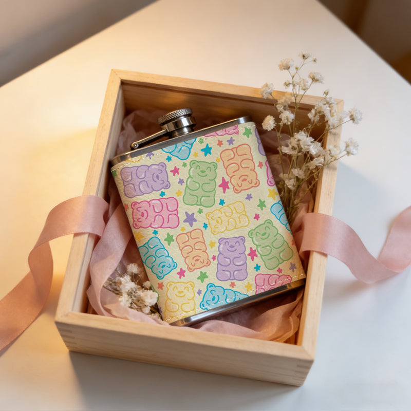 Colorful pastel rectangular mosaic pattern 8oz Hip Flask for Liquor Organizer Case Alcohol Flagon for Travel Portable Leakproof Stainless Steel Wine Bottle Holder  Alcohol Whiskey Drinkware Accessories