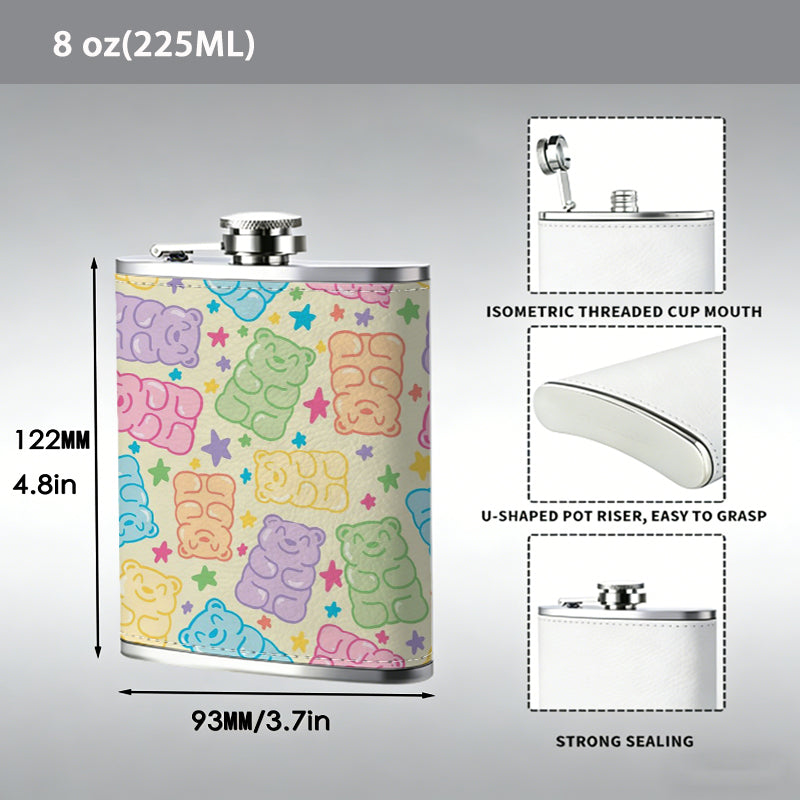 Colorful pastel rectangular mosaic pattern 8oz Hip Flask for Liquor Organizer Case Alcohol Flagon for Travel Portable Leakproof Stainless Steel Wine Bottle Holder  Alcohol Whiskey Drinkware Accessories
