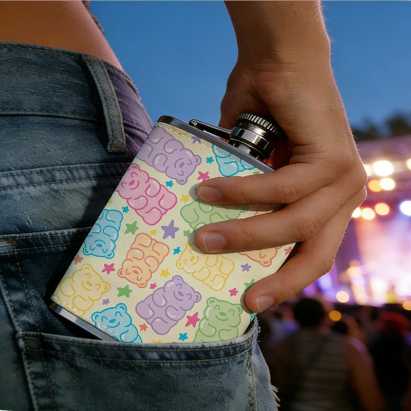 Colorful pastel rectangular mosaic pattern 8oz Hip Flask for Liquor Organizer Case Alcohol Flagon for Travel Portable Leakproof Stainless Steel Wine Bottle Holder  Alcohol Whiskey Drinkware Accessories