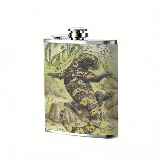 Fish on vintage label with text 8oz Hip Flask for Liquor Organizer Case Alcohol Flagon for Travel Portable Leakproof Stainless Steel Wine Bottle Holder  Alcohol Whiskey Drinkware Accessories