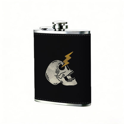 Skull with lightning bolt on black background 8oz Hip Flask for Liquor Organizer Case Alcohol Flagon for Travel Portable Leakproof Stainless Steel Wine Bottle Holder  Alcohol Whiskey Drinkware Accessories
