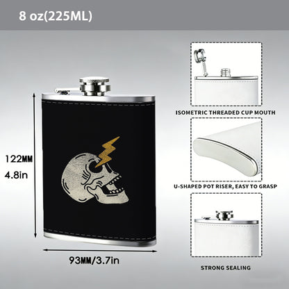 Skull with lightning bolt on black background 8oz Hip Flask for Liquor Organizer Case Alcohol Flagon for Travel Portable Leakproof Stainless Steel Wine Bottle Holder  Alcohol Whiskey Drinkware Accessories