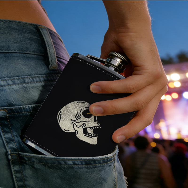 Skull with lightning bolt on black background 8oz Hip Flask for Liquor Organizer Case Alcohol Flagon for Travel Portable Leakproof Stainless Steel Wine Bottle Holder  Alcohol Whiskey Drinkware Accessories