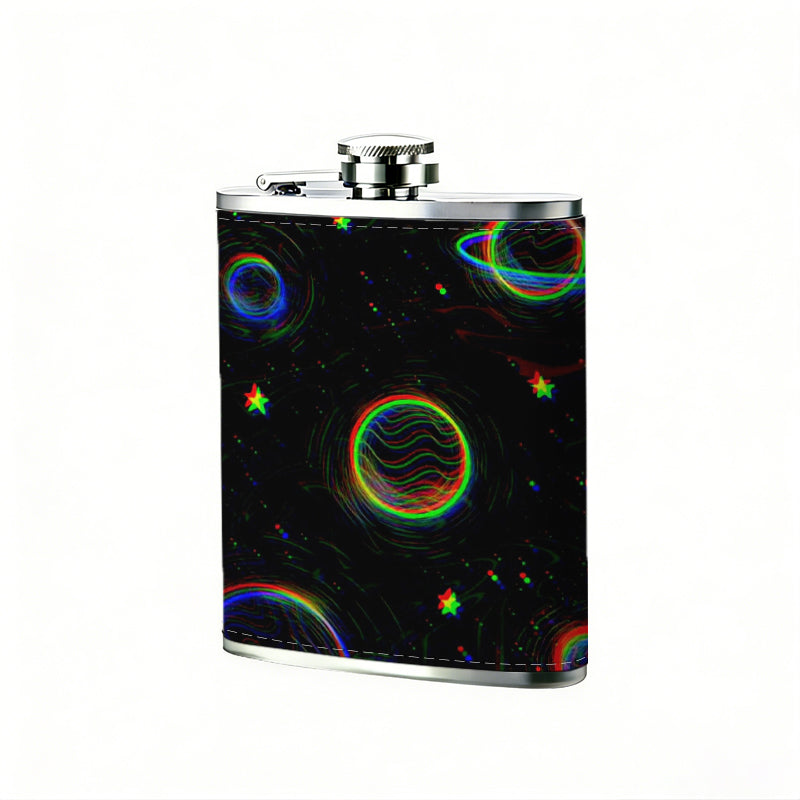 Colorful neon space planets 8oz Hip Flask for Liquor Organizer Case Alcohol Flagon for Travel Portable Leakproof Stainless Steel Wine Bottle Holder  Alcohol Whiskey Drinkware Accessories