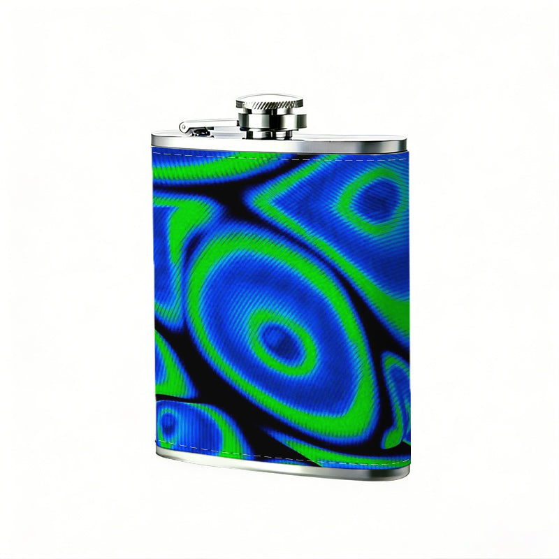 Blue and green abstract oval patterns 8oz Hip Flask for Liquor Organizer Case Alcohol Flagon for Travel Portable Leakproof Stainless Steel Wine Bottle Holder  Alcohol Whiskey Drinkware Accessories