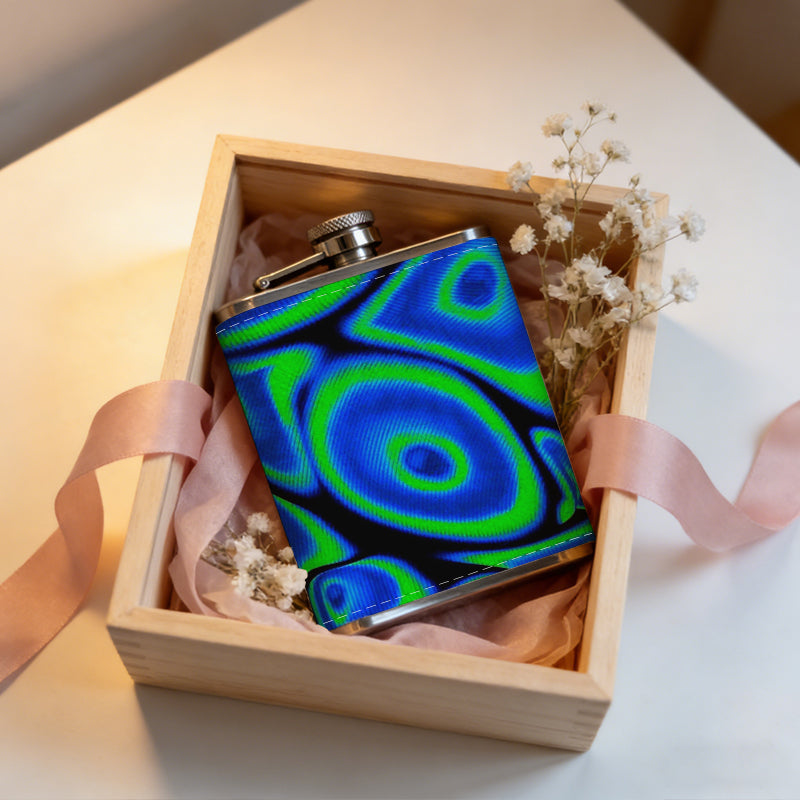 Blue and green abstract oval patterns 8oz Hip Flask for Liquor Organizer Case Alcohol Flagon for Travel Portable Leakproof Stainless Steel Wine Bottle Holder  Alcohol Whiskey Drinkware Accessories