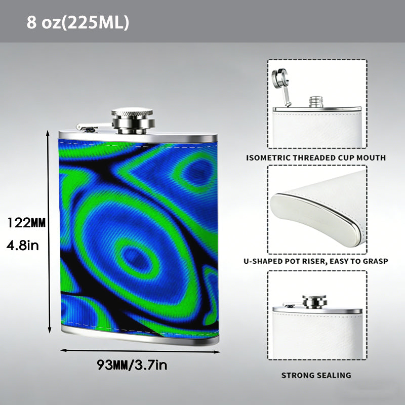 Blue and green abstract oval patterns 8oz Hip Flask for Liquor Organizer Case Alcohol Flagon for Travel Portable Leakproof Stainless Steel Wine Bottle Holder  Alcohol Whiskey Drinkware Accessories