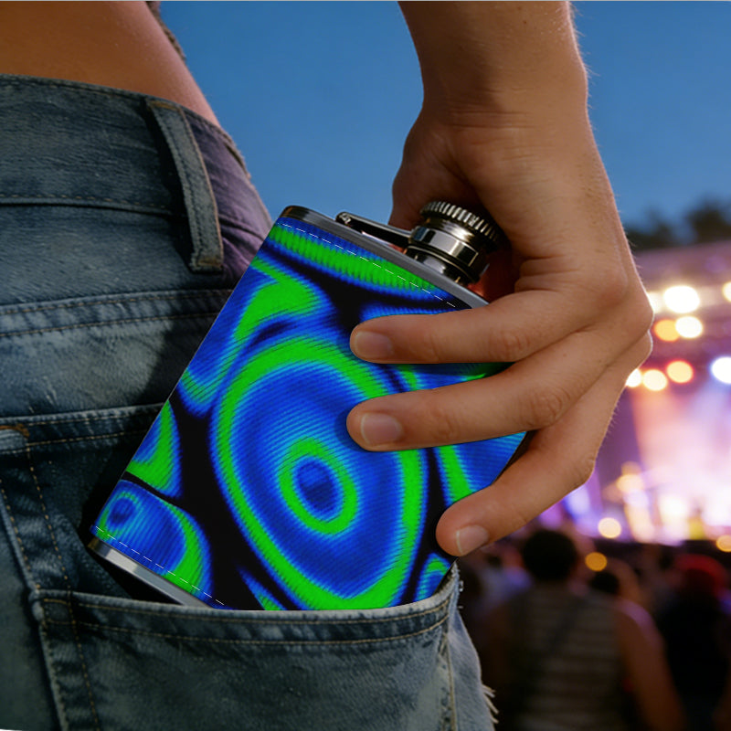 Blue and green abstract oval patterns 8oz Hip Flask for Liquor Organizer Case Alcohol Flagon for Travel Portable Leakproof Stainless Steel Wine Bottle Holder  Alcohol Whiskey Drinkware Accessories