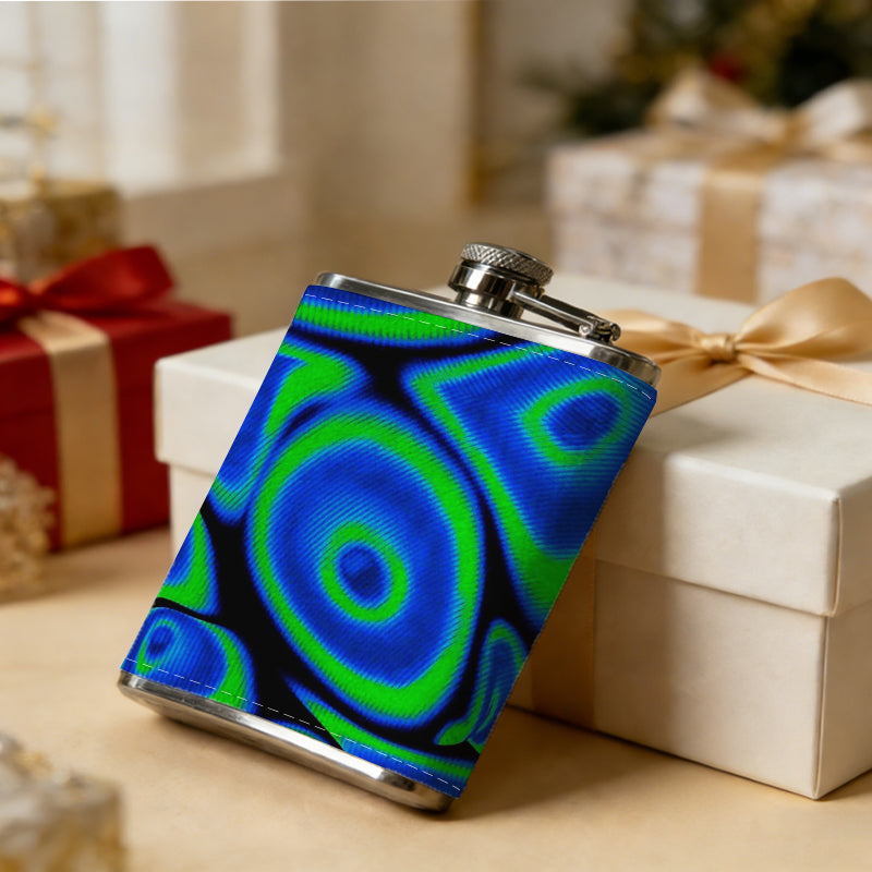 Blue and green abstract oval patterns 8oz Hip Flask for Liquor Organizer Case Alcohol Flagon for Travel Portable Leakproof Stainless Steel Wine Bottle Holder  Alcohol Whiskey Drinkware Accessories