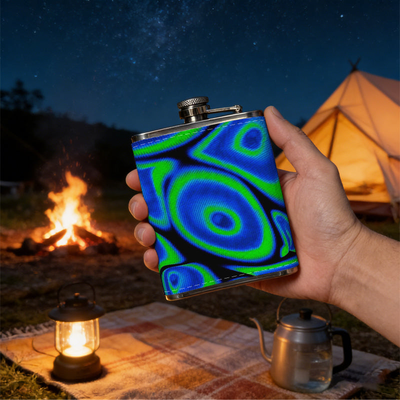 Blue and green abstract oval patterns 8oz Hip Flask for Liquor Organizer Case Alcohol Flagon for Travel Portable Leakproof Stainless Steel Wine Bottle Holder  Alcohol Whiskey Drinkware Accessories