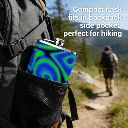 Blue and green abstract oval patterns 8oz Hip Flask for Liquor Organizer Case Alcohol Flagon for Travel Portable Leakproof Stainless Steel Wine Bottle Holder  Alcohol Whiskey Drinkware Accessories