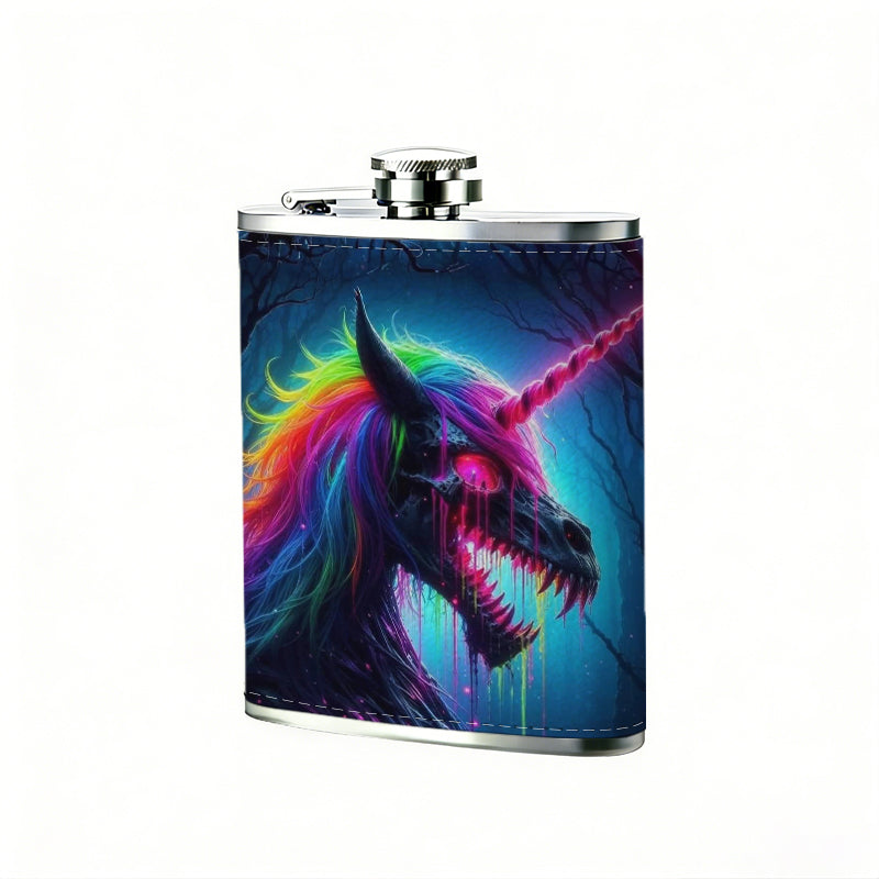 Abstract rainbow unicorn artwork 8oz Portable Stainless Steel Hip Flask - Juice Flask - Perfect Groomsmen Gift - Unique Whiskey Flask for Men and Women, Wine Pot Metal - Ideal stainless steel flask for all outdoor activities