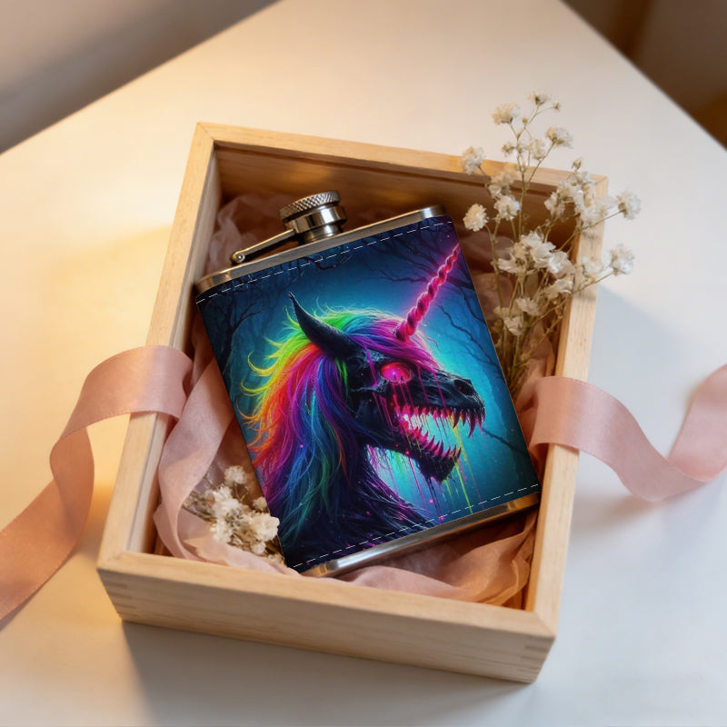 Abstract rainbow unicorn artwork 8oz Portable Stainless Steel Hip Flask - Juice Flask - Perfect Groomsmen Gift - Unique Whiskey Flask for Men and Women, Wine Pot Metal - Ideal stainless steel flask for all outdoor activities