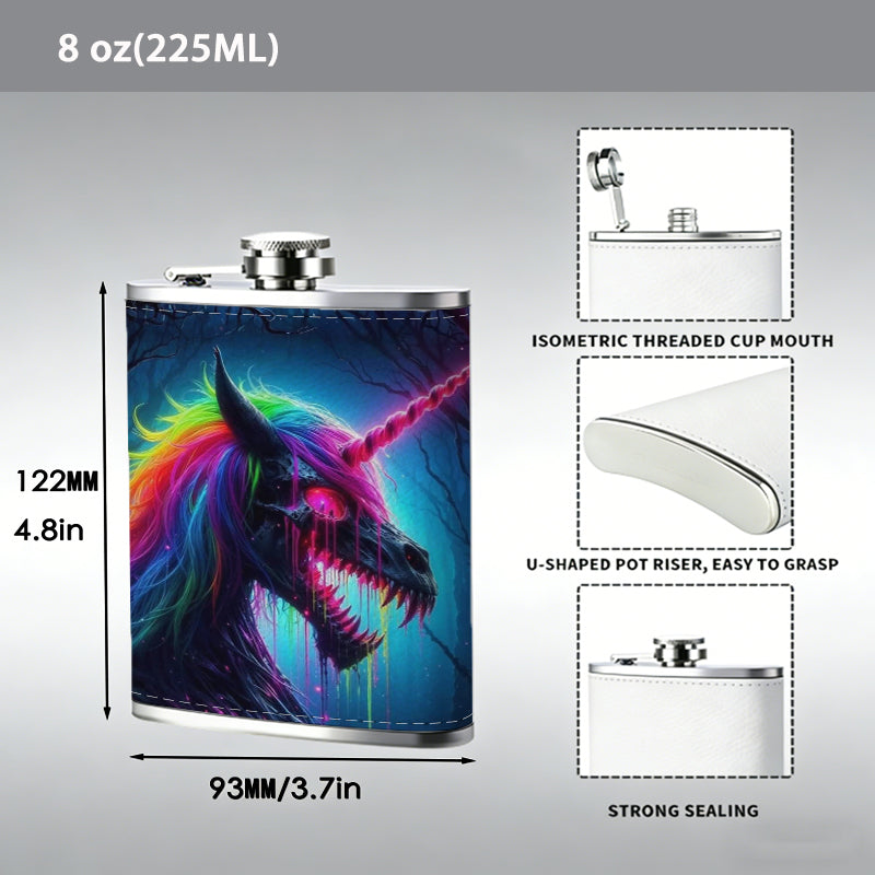 Abstract rainbow unicorn artwork 8oz Portable Stainless Steel Hip Flask - Juice Flask - Perfect Groomsmen Gift - Unique Whiskey Flask for Men and Women, Wine Pot Metal - Ideal stainless steel flask for all outdoor activities