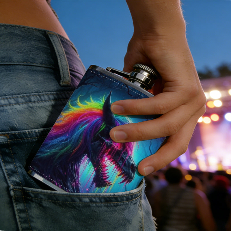 Abstract rainbow unicorn artwork 8oz Portable Stainless Steel Hip Flask - Juice Flask - Perfect Groomsmen Gift - Unique Whiskey Flask for Men and Women, Wine Pot Metal - Ideal stainless steel flask for all outdoor activities