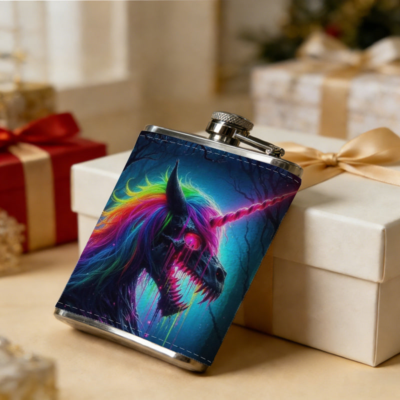 Abstract rainbow unicorn artwork 8oz Portable Stainless Steel Hip Flask - Juice Flask - Perfect Groomsmen Gift - Unique Whiskey Flask for Men and Women, Wine Pot Metal - Ideal stainless steel flask for all outdoor activities