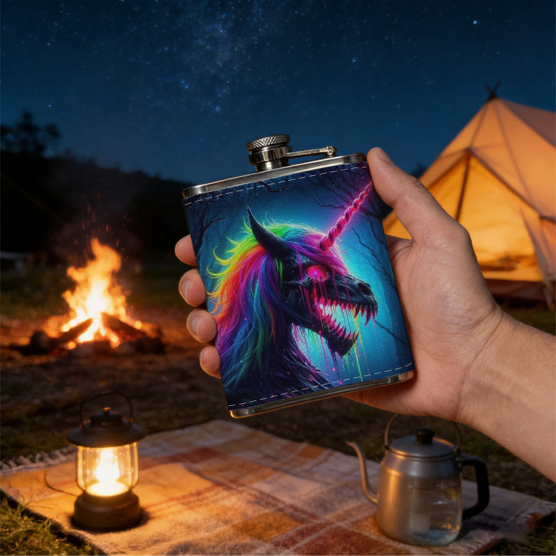 Abstract rainbow unicorn artwork 8oz Portable Stainless Steel Hip Flask - Juice Flask - Perfect Groomsmen Gift - Unique Whiskey Flask for Men and Women, Wine Pot Metal - Ideal stainless steel flask for all outdoor activities