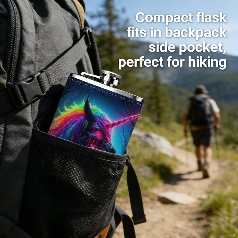 Abstract rainbow unicorn artwork 8oz Portable Stainless Steel Hip Flask - Juice Flask - Perfect Groomsmen Gift - Unique Whiskey Flask for Men and Women, Wine Pot Metal - Ideal stainless steel flask for all outdoor activities