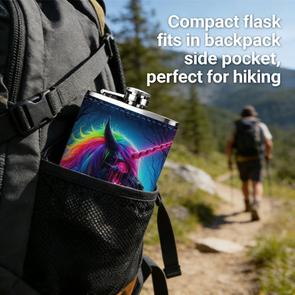 Abstract rainbow unicorn artwork 8oz Portable Stainless Steel Hip Flask - Juice Flask - Perfect Groomsmen Gift - Unique Whiskey Flask for Men and Women, Wine Pot Metal - Ideal stainless steel flask for all outdoor activities