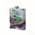 A green frog on floral branch 8oz Portable Stainless Steel Hip Flask - Juice Flask - Perfect Groomsmen Gift - Unique Whiskey Flask for Men and Women, Wine Pot Metal - Ideal stainless steel flask for all outdoor activities