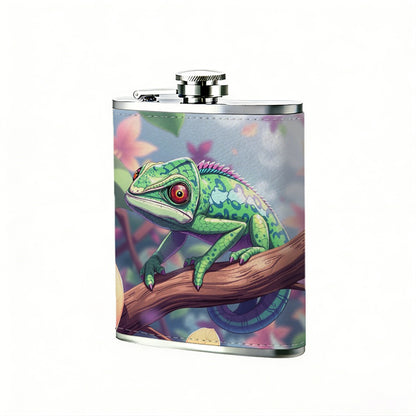 A green frog on floral branch 8oz Portable Stainless Steel Hip Flask - Juice Flask - Perfect Groomsmen Gift - Unique Whiskey Flask for Men and Women, Wine Pot Metal - Ideal stainless steel flask for all outdoor activities
