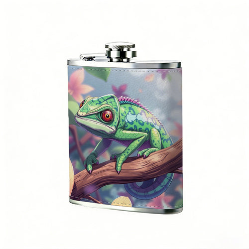 A green frog on floral branch 8oz Portable Stainless Steel Hip Flask - Juice Flask - Perfect Groomsmen Gift - Unique Whiskey Flask for Men and Women, Wine Pot Metal - Ideal stainless steel flask for all outdoor activities