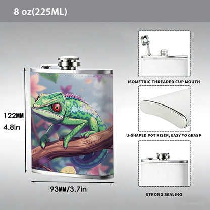 A green frog on floral branch 8oz Portable Stainless Steel Hip Flask - Juice Flask - Perfect Groomsmen Gift - Unique Whiskey Flask for Men and Women, Wine Pot Metal - Ideal stainless steel flask for all outdoor activities