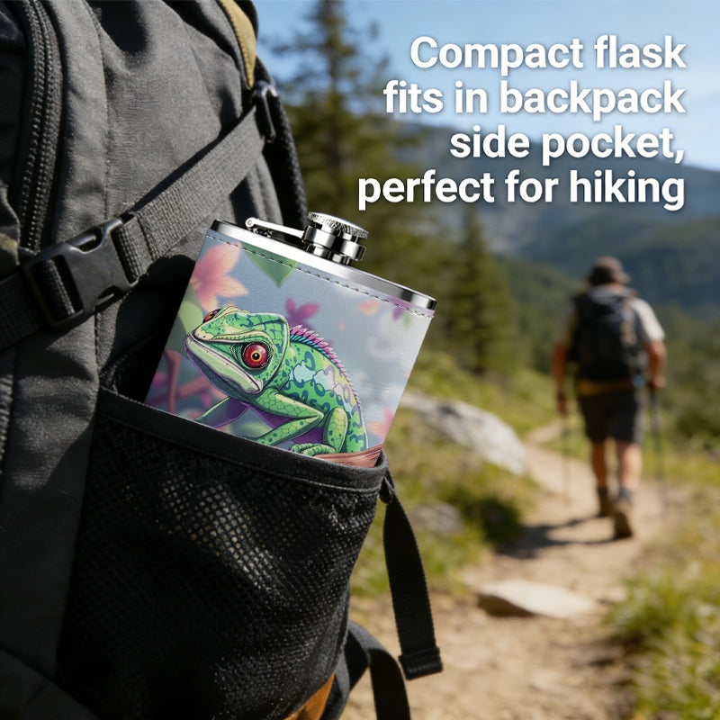 A green frog on floral branch 8oz Portable Stainless Steel Hip Flask - Juice Flask - Perfect Groomsmen Gift - Unique Whiskey Flask for Men and Women, Wine Pot Metal - Ideal stainless steel flask for all outdoor activities