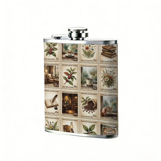 Set of vintage botanical gardening illustrations 8oz Portable Stainless Steel Hip Flask - Juice Flask - Perfect Groomsmen Gift - Unique Whiskey Flask for Men and Women, Wine Pot Metal - Ideal stainless steel flask for all outdoor activities