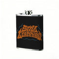 Orange stylized text on black background 8oz Portable Stainless Steel Hip Flask - Juice Flask - Perfect Groomsmen Gift - Unique Whiskey Flask for Men and Women, Wine Pot Metal - Ideal stainless steel flask for all outdoor activities