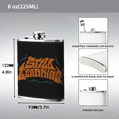Orange stylized text on black background 8oz Portable Stainless Steel Hip Flask - Juice Flask - Perfect Groomsmen Gift - Unique Whiskey Flask for Men and Women, Wine Pot Metal - Ideal stainless steel flask for all outdoor activities