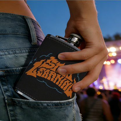 Orange stylized text on black background 8oz Portable Stainless Steel Hip Flask - Juice Flask - Perfect Groomsmen Gift - Unique Whiskey Flask for Men and Women, Wine Pot Metal - Ideal stainless steel flask for all outdoor activities