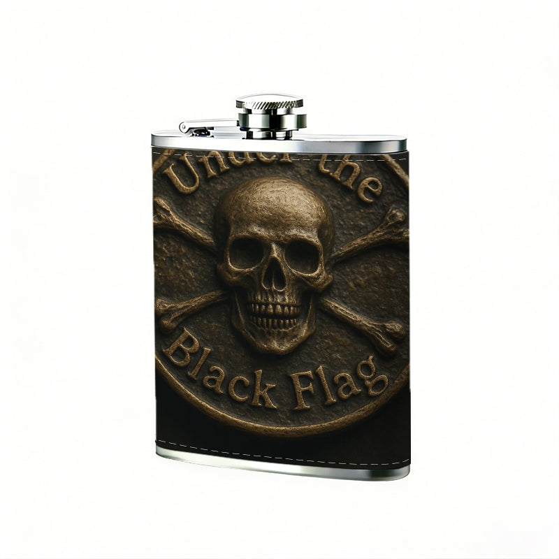 Skull and crossbones pirate badge 8oz Portable Stainless Steel Hip Flask - Juice Flask - Perfect Groomsmen Gift - Unique Whiskey Flask for Men and Women, Wine Pot Metal - Ideal stainless steel flask for all outdoor activities