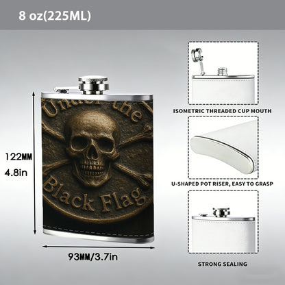 Skull and crossbones pirate badge 8oz Portable Stainless Steel Hip Flask - Juice Flask - Perfect Groomsmen Gift - Unique Whiskey Flask for Men and Women, Wine Pot Metal - Ideal stainless steel flask for all outdoor activities