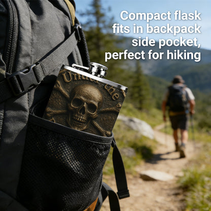 Skull and crossbones pirate badge 8oz Portable Stainless Steel Hip Flask - Juice Flask - Perfect Groomsmen Gift - Unique Whiskey Flask for Men and Women, Wine Pot Metal - Ideal stainless steel flask for all outdoor activities