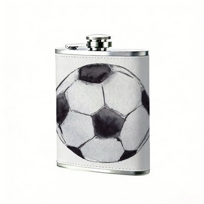 A black and white soccer ball 8oz Portable Stainless Steel Hip Flask - Juice Flask - Perfect Groomsmen Gift - Unique Whiskey Flask for Men and Women, Wine Pot Metal - Ideal stainless steel flask for all outdoor activities