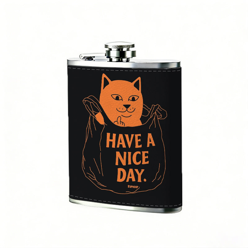 Cartoon dog and "Have a nice day" text 8oz Portable Stainless Steel Hip Flask - Juice Flask - Perfect Groomsmen Gift - Unique Whiskey Flask for Men and Women, Wine Pot Metal - Ideal stainless steel flask for all outdoor activities
