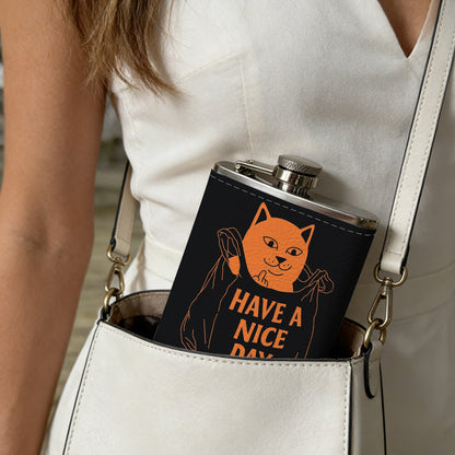 Cartoon dog and "Have a nice day" text 8oz Portable Stainless Steel Hip Flask - Juice Flask - Perfect Groomsmen Gift - Unique Whiskey Flask for Men and Women, Wine Pot Metal - Ideal stainless steel flask for all outdoor activities