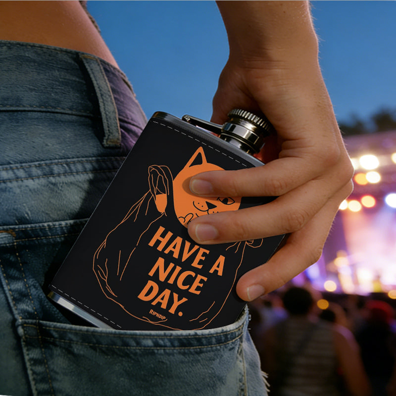 Cartoon dog and "Have a nice day" text 8oz Portable Stainless Steel Hip Flask - Juice Flask - Perfect Groomsmen Gift - Unique Whiskey Flask for Men and Women, Wine Pot Metal - Ideal stainless steel flask for all outdoor activities