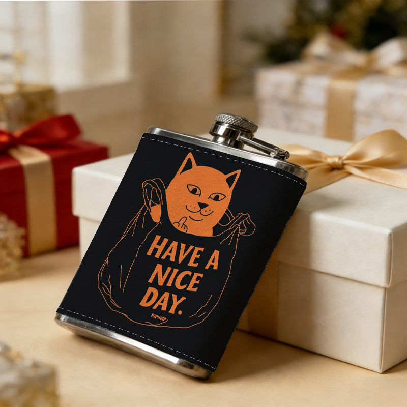 Cartoon dog and "Have a nice day" text 8oz Portable Stainless Steel Hip Flask - Juice Flask - Perfect Groomsmen Gift - Unique Whiskey Flask for Men and Women, Wine Pot Metal - Ideal stainless steel flask for all outdoor activities