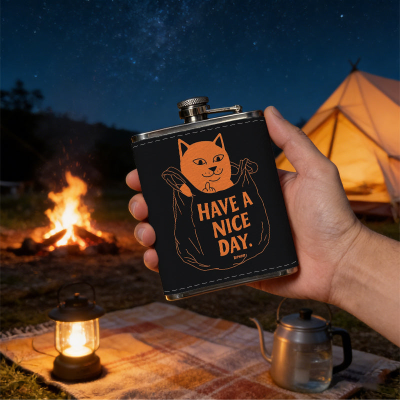 Cartoon dog and "Have a nice day" text 8oz Portable Stainless Steel Hip Flask - Juice Flask - Perfect Groomsmen Gift - Unique Whiskey Flask for Men and Women, Wine Pot Metal - Ideal stainless steel flask for all outdoor activities