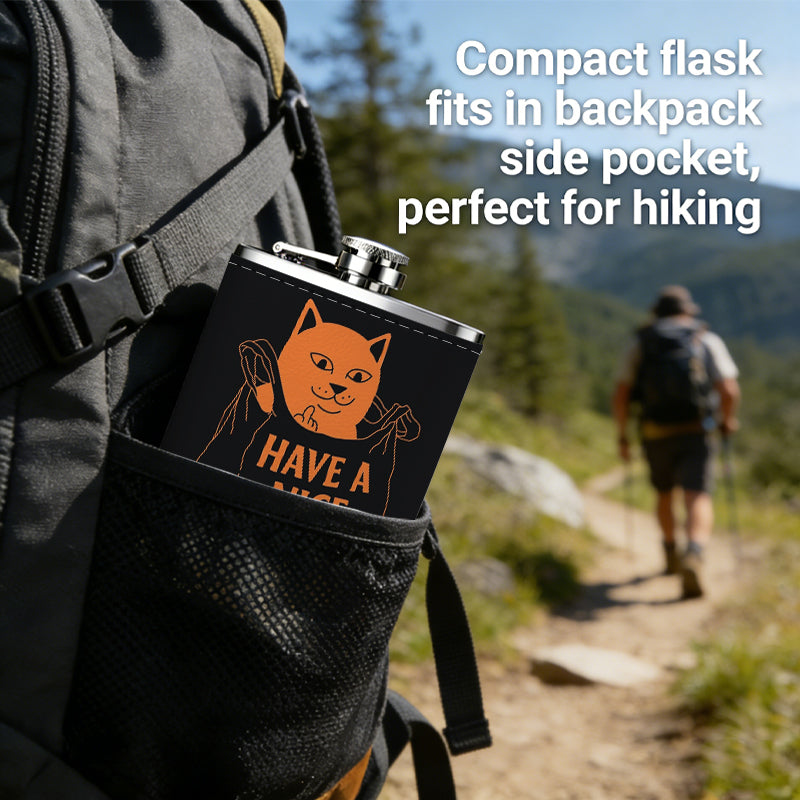 Cartoon dog and "Have a nice day" text 8oz Portable Stainless Steel Hip Flask - Juice Flask - Perfect Groomsmen Gift - Unique Whiskey Flask for Men and Women, Wine Pot Metal - Ideal stainless steel flask for all outdoor activities