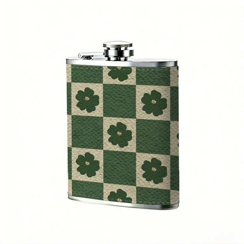 Dark floral checkerboard pattern 8oz Portable Stainless Steel Hip Flask - Juice Flask - Perfect Groomsmen Gift - Unique Whiskey Flask for Men and Women, Wine Pot Metal - Ideal stainless steel flask for all outdoor activities