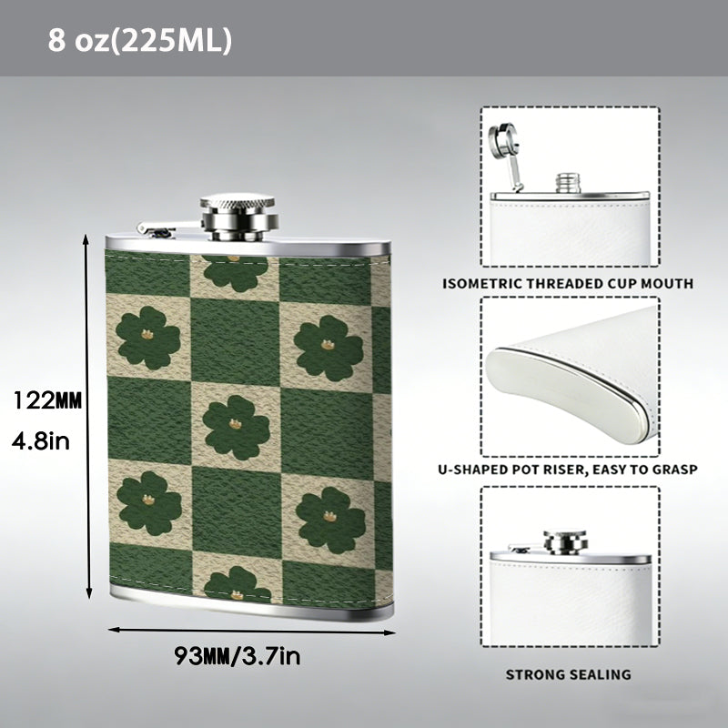Dark floral checkerboard pattern 8oz Portable Stainless Steel Hip Flask - Juice Flask - Perfect Groomsmen Gift - Unique Whiskey Flask for Men and Women, Wine Pot Metal - Ideal stainless steel flask for all outdoor activities